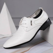 Load image into Gallery viewer, Men's Slip On Split Leather Pointed White Toe Men Dress Shoes
