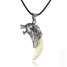 Load image into Gallery viewer, Men Antique Silver Tribal Stark Wolf Fang Tooth Pendant Necklace
