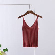 Load image into Gallery viewer, Knitted Ribbed Women's V-neck Tank Top Vest Sexy Backless