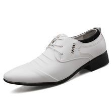 Load image into Gallery viewer, Men&#39;s Slip On Split Leather Pointed White Toe Men Dress Shoes
