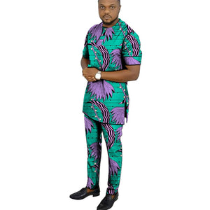 African clothes men's print set short sleeve shirt