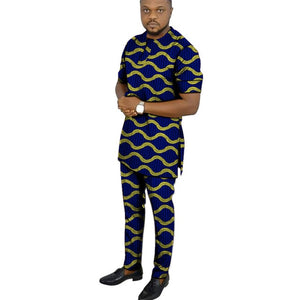 African clothes men's print set short sleeve shirt