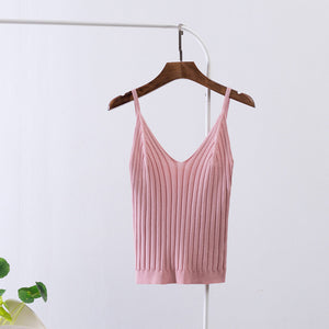 Knitted Ribbed Women's V-neck Tank Top Vest Sexy Backless