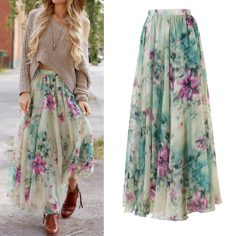 Floral Jersey Gypsy Long Maxi Full Skirt