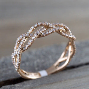 New Rose Gold Zircon Twist Geometric Ring